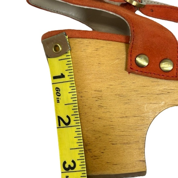 Boden Womens Size 6 (37) Suede Wood Chunky Heel Sandals Orange Y2K 90's  Summer - Picture 10 of 12